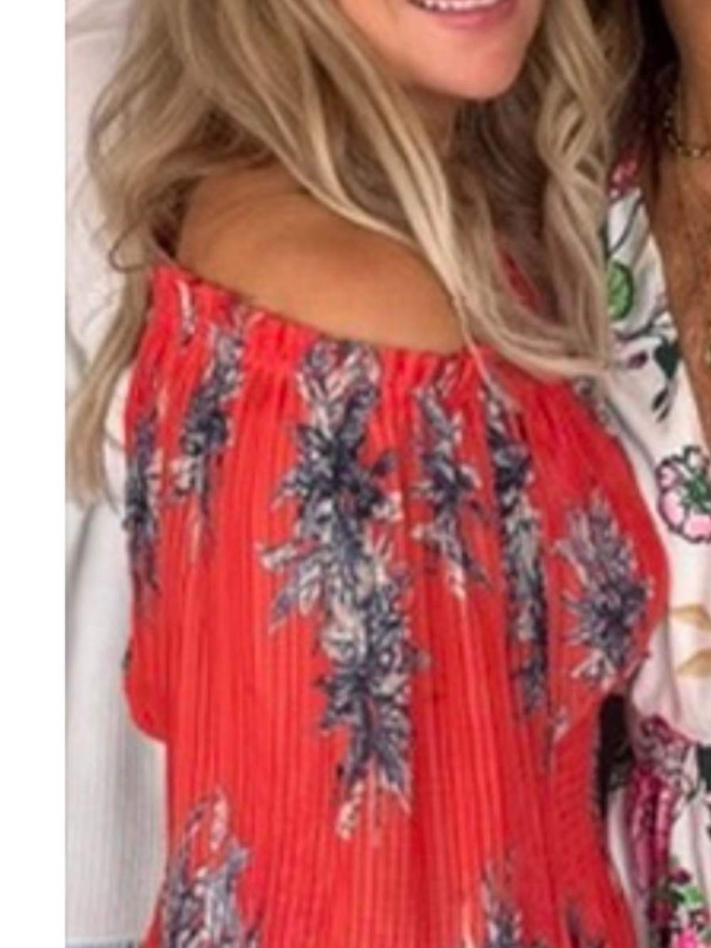 Ramy Brook Red Floral Maxi Dress with Blue & Cream Accents